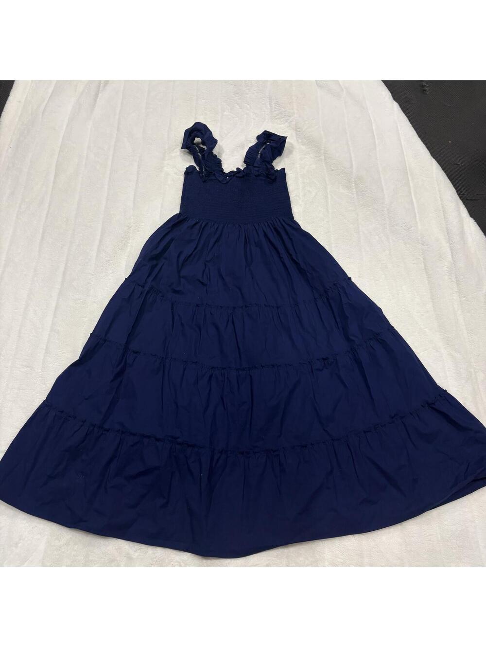 Hill House Home Nap Dress Navy Blue Women's Medium Cotton Smocked Maxi Dress